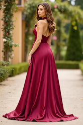 Burgundy Neckholder Cut-Out Abendkleid aus Satin